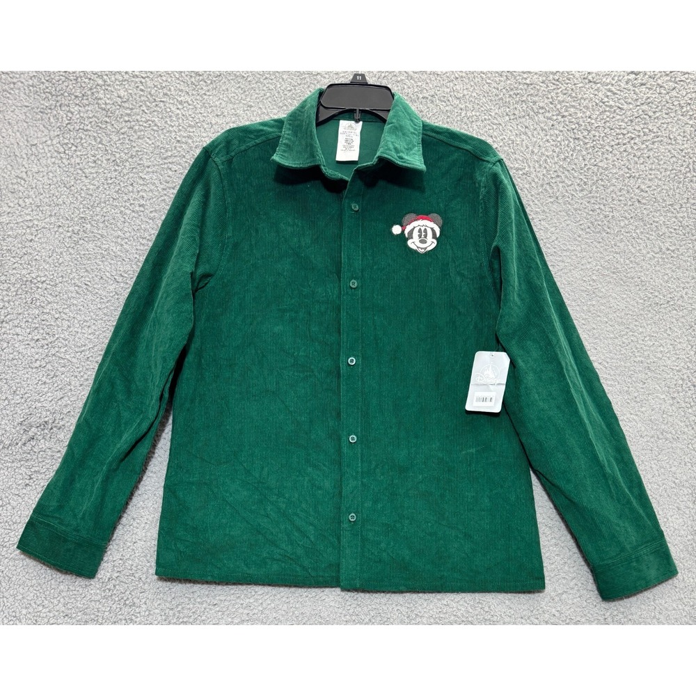 NEW Disney Santa Mickey Christmas Embroidered Corduroy Button Up Shirt Shacket S